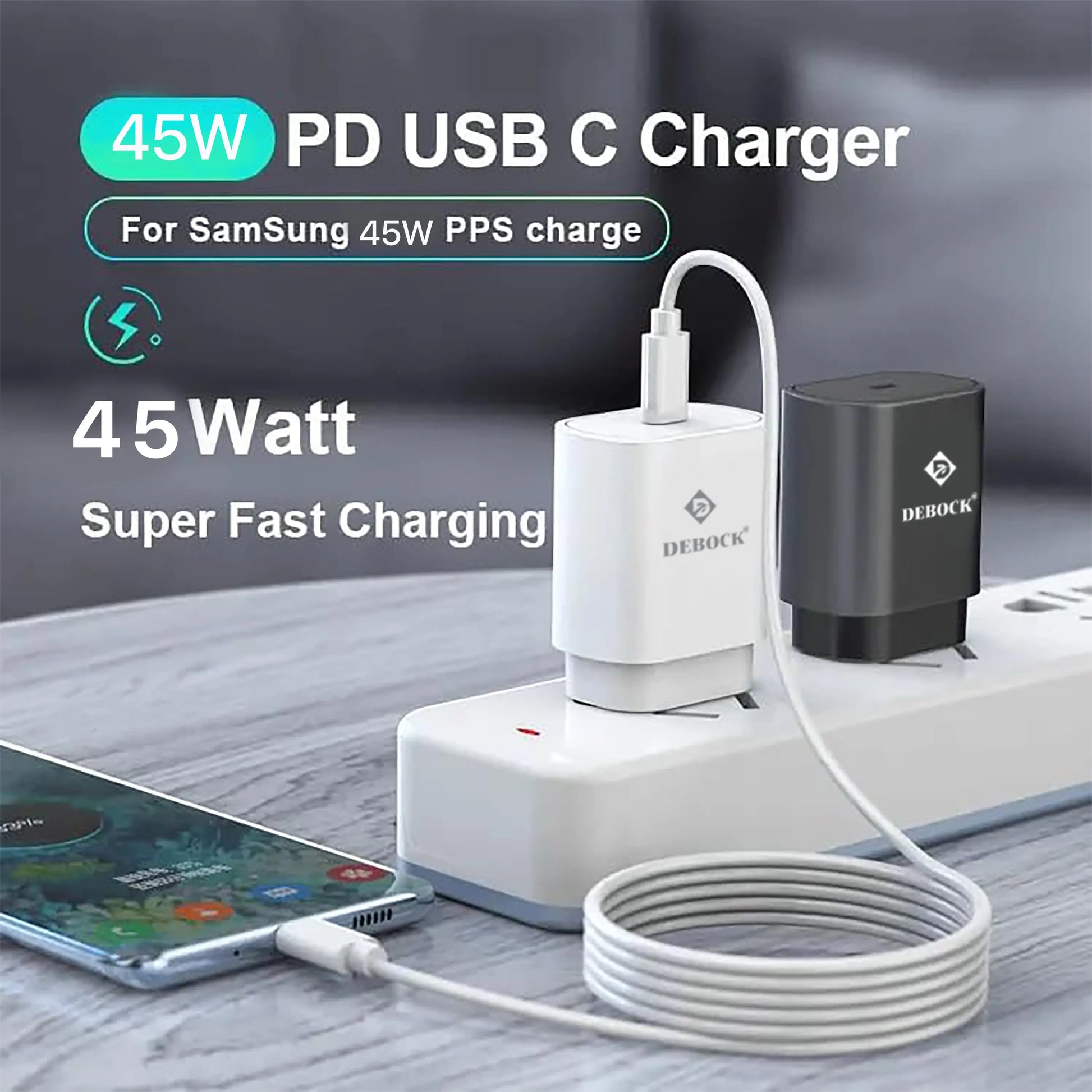 45W PD fast charger for Samsung and Nothing (White) - DEBOCK